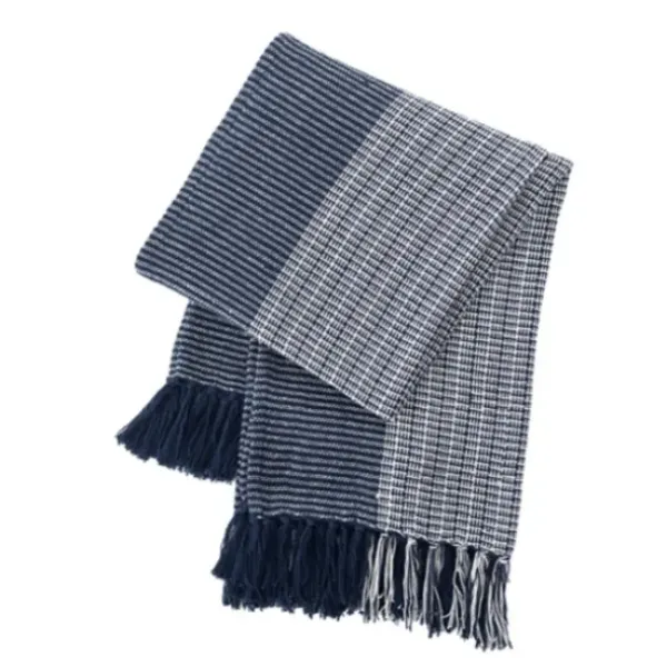 Blankets & Throws-Kirkland's Home Striped Color Block Cotton Throw Blue