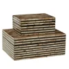 Baskets & Boxes-Kirkland's Home Striped Mother Of Pearl Shell Wood Boxes, Set Of 2 Tan/Gray