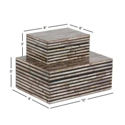 Baskets & Boxes-Kirkland's Home Striped Mother Of Pearl Shell Wood Boxes, Set Of 2 Tan/Gray