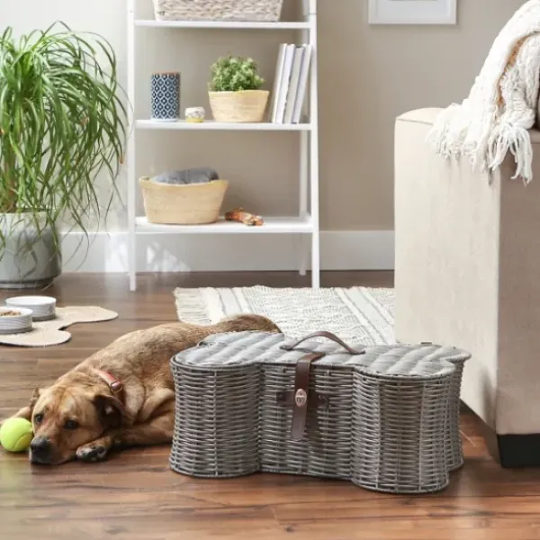 Baskets & Boxes-Kirkland's Home Striped Woven Bone Shaped Basket, 21 In. Tan/Brown
