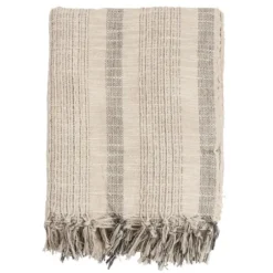 Blankets & Throws-Kirkland's Home Stripes And Fringe Cream Throw Blanket Ivory