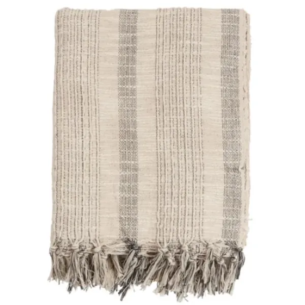 Blankets & Throws-Kirkland's Home Stripes And Fringe Cream Throw Blanket Ivory