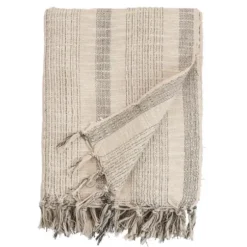 Blankets & Throws-Kirkland's Home Stripes And Fringe Cream Throw Blanket Ivory