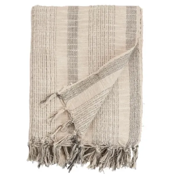 Blankets & Throws-Kirkland's Home Stripes And Fringe Cream Throw Blanket Ivory