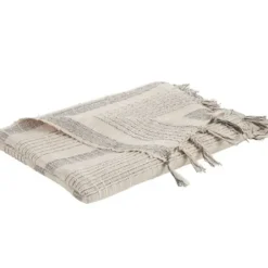 Blankets & Throws-Kirkland's Home Stripes And Fringe Cream Throw Blanket Ivory