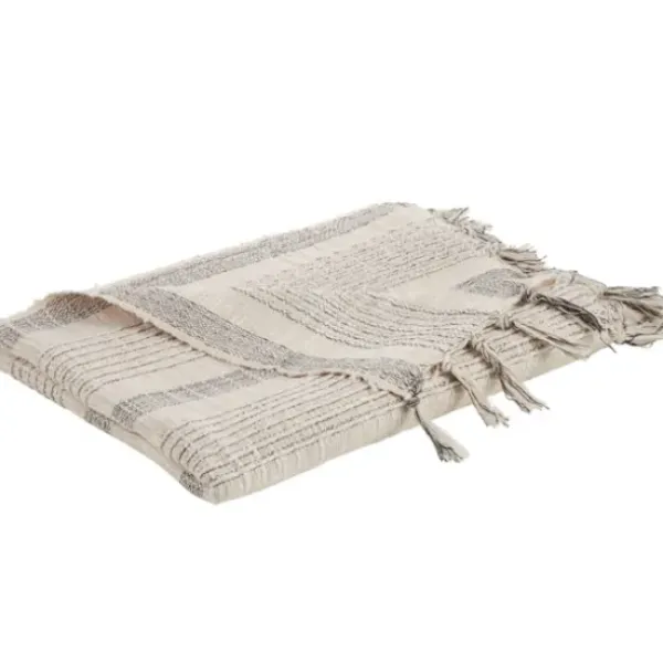 Blankets & Throws-Kirkland's Home Stripes And Fringe Cream Throw Blanket Ivory