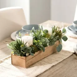 Arrangements & Greenery-Kirkland's Home Succulent And Eucalyptus Centerpiece In Crate Green/Brown