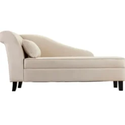 Sofas & Loveseats-Kirkland's Home Suede Upholstered Chaise Lounge With Storage Ivory