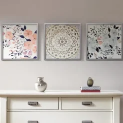Framed Art-Kirkland's Home Summer Bliss Framed Art Prints, Set Of 3 Pink/Blue/Silver