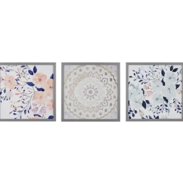 Framed Art-Kirkland's Home Summer Bliss Framed Art Prints, Set Of 3 Pink/Blue/Silver