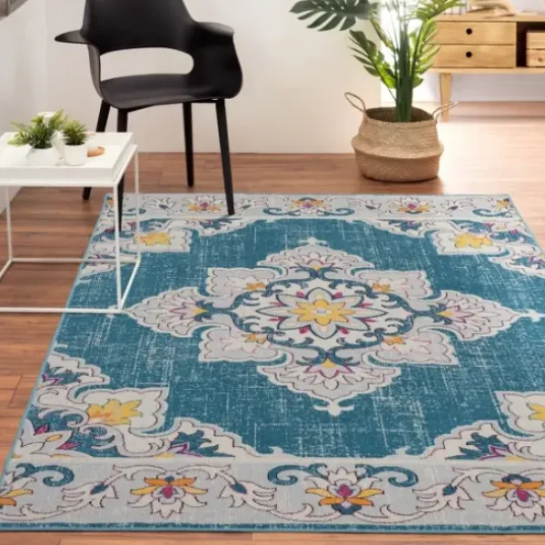 Outdoor Rugs-Kirkland's Home Summer Hues Floral Burst Outdoor Area Rug, 6X9 Multi