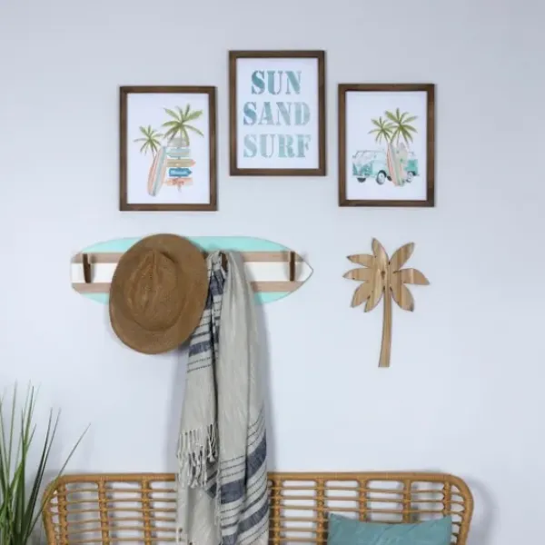 Wall Quotes & Signs-Kirkland's Home Sun Sand Surf 3-Pc. Coastal Wall Plaques White/Brown/Blue