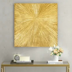 Wall Plaques-Kirkland's Home Sunburst Abstract Wall Plaque Gold