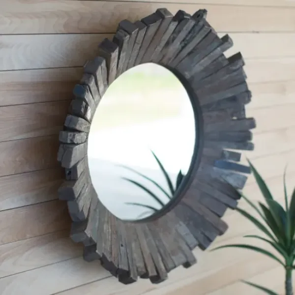 Framed Mirrors-Kirkland's Home Sunburst Destressed Recycled Wood Framed Mirror