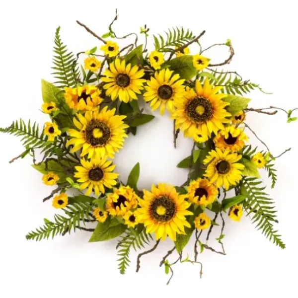 Wreaths-Kirkland's Home Sunflower And Fern Wreath Yellow