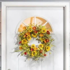 Wreaths-Kirkland's Home Sunflower Mixed Floral Wreath Yellow/Green