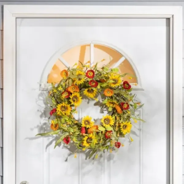 Wreaths-Kirkland's Home Sunflower Mixed Floral Wreath Yellow/Green