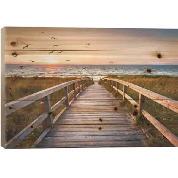 Wall Plaques-Kirkland's Home Sunset At Dune Beach Wood Art Print Green/Tan