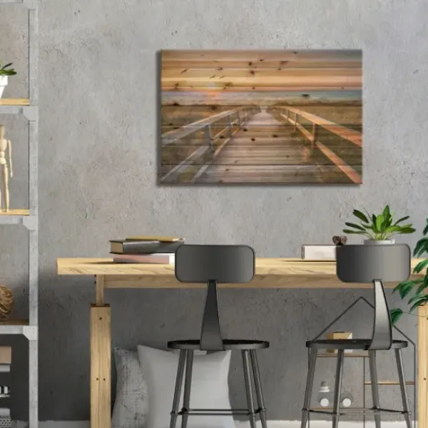 Wall Plaques-Kirkland's Home Sunset At Dune Beach Wood Art Print Green/Tan