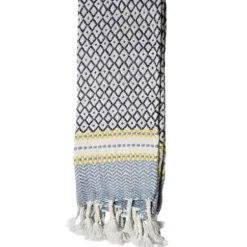 Blankets & Throws-Kirkland's Home Sunshine Diamond Pattern Outdoor Throw Blanket White/Blue/Yellow