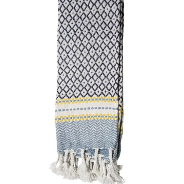 Blankets & Throws-Kirkland's Home Sunshine Diamond Pattern Outdoor Throw Blanket White/Blue/Yellow