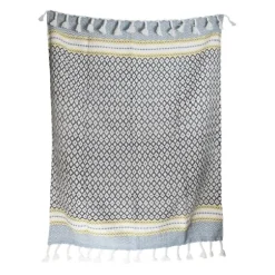 Blankets & Throws-Kirkland's Home Sunshine Diamond Pattern Outdoor Throw Blanket White/Blue/Yellow