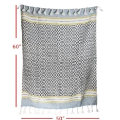 Blankets & Throws-Kirkland's Home Sunshine Diamond Pattern Outdoor Throw Blanket White/Blue/Yellow