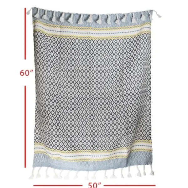 Blankets & Throws-Kirkland's Home Sunshine Diamond Pattern Outdoor Throw Blanket White/Blue/Yellow