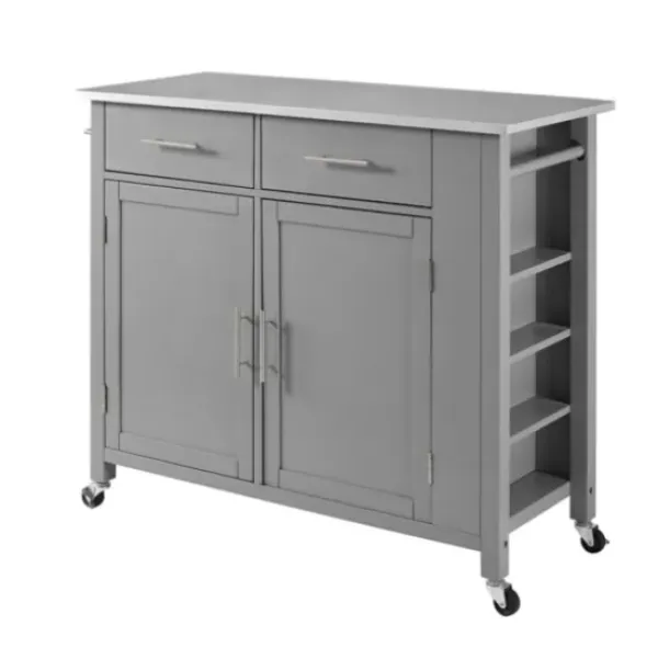 Kitchen Islands & Bar Carts-Kirkland's Home Susanne Stainless Top And Gray Wood Kitchen Island