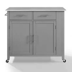 Kitchen Islands & Bar Carts-Kirkland's Home Susanne Stainless Top And Gray Wood Kitchen Island