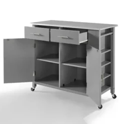 Kitchen Islands & Bar Carts-Kirkland's Home Susanne Stainless Top And Gray Wood Kitchen Island