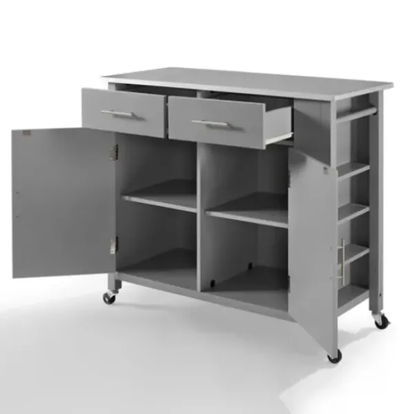 Kitchen Islands & Bar Carts-Kirkland's Home Susanne Stainless Top And Gray Wood Kitchen Island