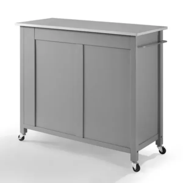 Kitchen Islands & Bar Carts-Kirkland's Home Susanne Stainless Top And Gray Wood Kitchen Island