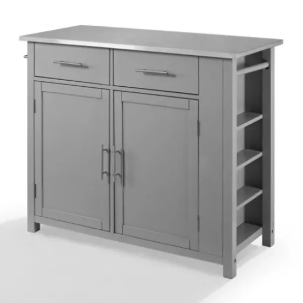 Kitchen Islands & Bar Carts-Kirkland's Home Susanne Stainless Top And Gray Wood Kitchen Island