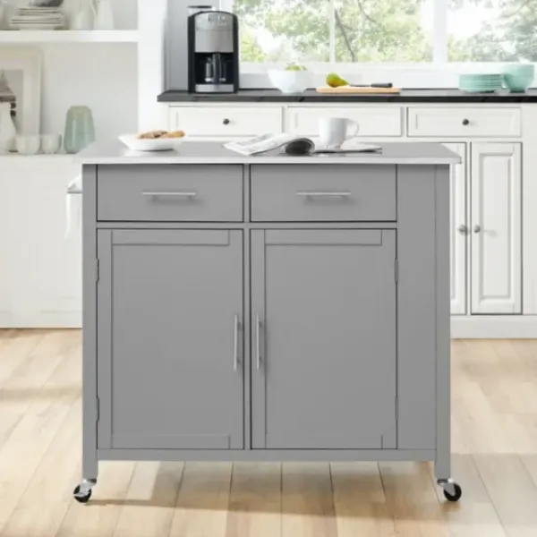 Kitchen Islands & Bar Carts-Kirkland's Home Susanne Stainless Top And Gray Wood Kitchen Island