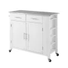 Kitchen Islands & Bar Carts-Kirkland's Home Susanne White And Stainless Steel Kitchen Island