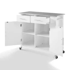 Kitchen Islands & Bar Carts-Kirkland's Home Susanne White And Stainless Steel Kitchen Island