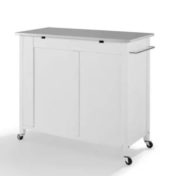 Kitchen Islands & Bar Carts-Kirkland's Home Susanne White And Stainless Steel Kitchen Island