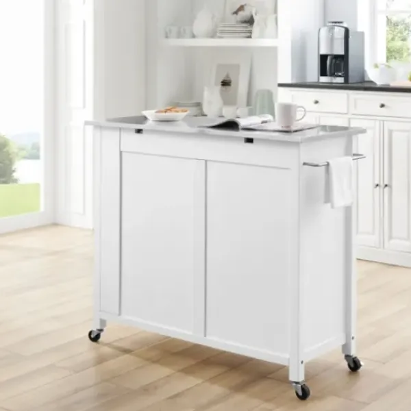 Kitchen Islands & Bar Carts-Kirkland's Home Susanne White And Stainless Steel Kitchen Island