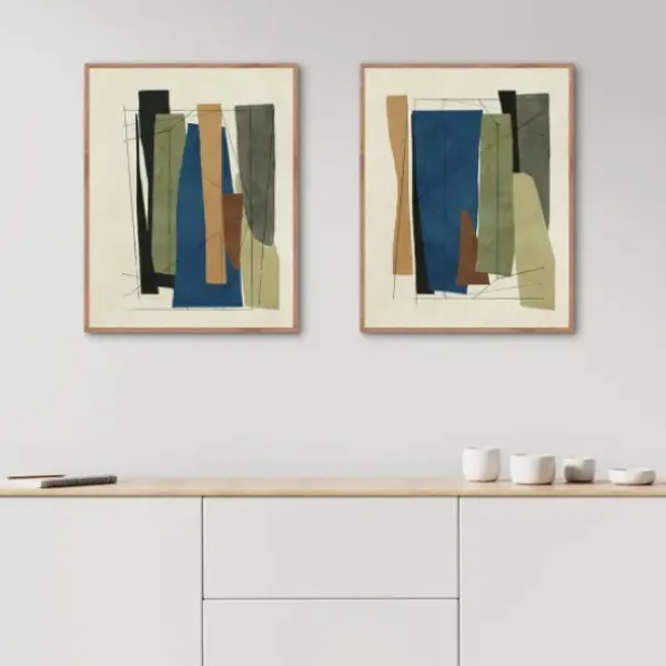 Framed Art-Kirkland's Home Synch Abstract 2-Pc. Framed Canvas Art Set White/Green/Gray