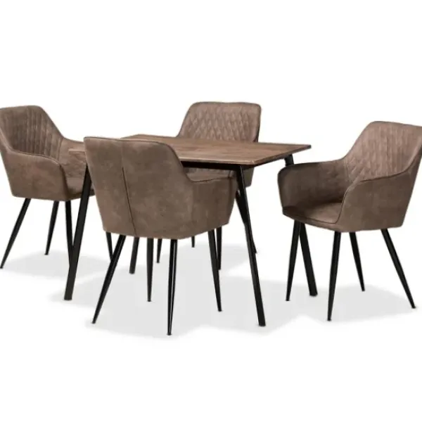Dining Tables-Kirkland's Home Table And Leather Bucket Chairs 5-Pc. Dining Set Brown/Black