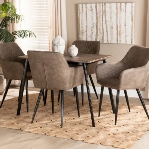 Dining Tables-Kirkland's Home Table And Leather Bucket Chairs 5-Pc. Dining Set Brown/Black