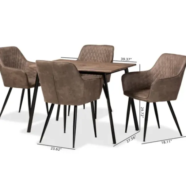 Dining Tables-Kirkland's Home Table And Leather Bucket Chairs 5-Pc. Dining Set Brown/Black