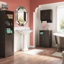 Cabinets & Sideboards-Kirkland's Home Tall Espresso Open Shelves Cabinet Brown