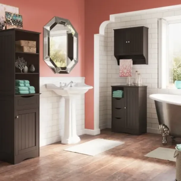 Cabinets & Sideboards-Kirkland's Home Tall Espresso Open Shelves Cabinet Brown