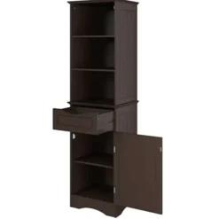 Cabinets & Sideboards-Kirkland's Home Tall Espresso Open Shelves Cabinet Brown