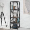 Office Furniture-Kirkland's Home Tall Metal X-Framed Dark Walnut Bookshelf Brown