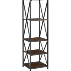 Office Furniture-Kirkland's Home Tall Metal X-Framed Dark Walnut Bookshelf Brown