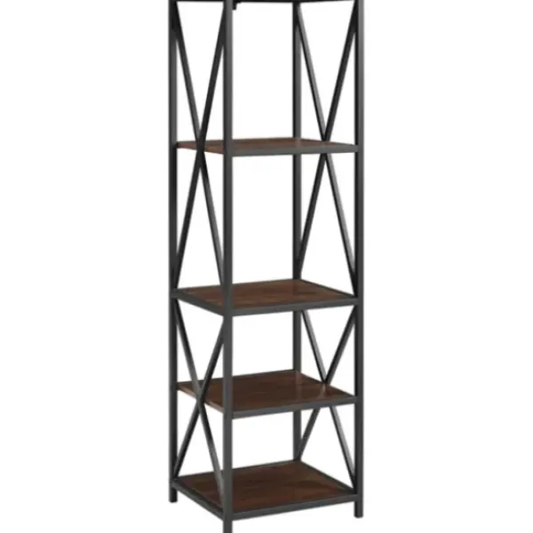 Office Furniture-Kirkland's Home Tall Metal X-Framed Dark Walnut Bookshelf Brown