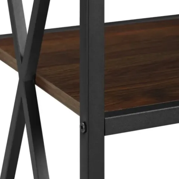 Office Furniture-Kirkland's Home Tall Metal X-Framed Dark Walnut Bookshelf Brown